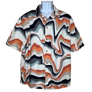 ZARA Retro 70s Psychedelic Print Shirt Large Orange Black Camp Collar
